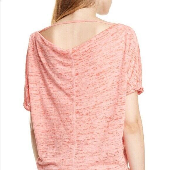 FREE PEOPLE WE THE FREE RED LOTUS ASTRID BURN OUT TEE SHIRT SIZE XTRA SMALL - Picture 2 of 10